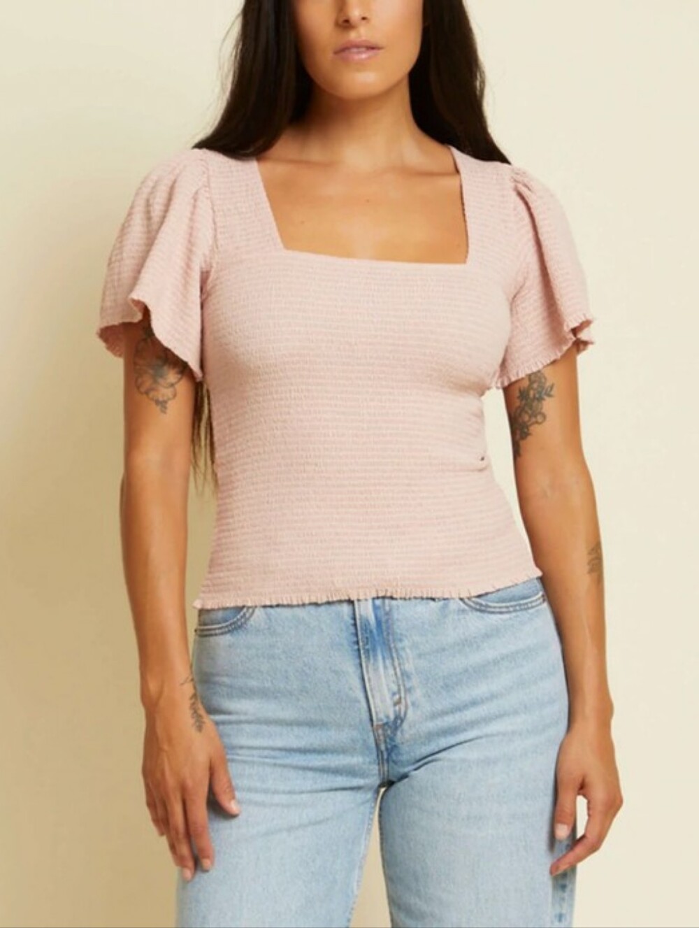 Nation Ltd Scarlett Smocked Flutter Sleeve Top